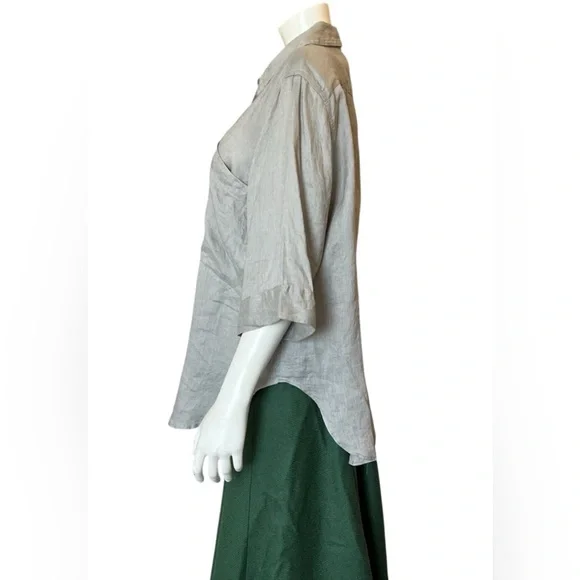 Zara 100% Linen Taupe Gray Lightweight Boxy Shirt Size Large Button Down Casual - Picture 3 of 11